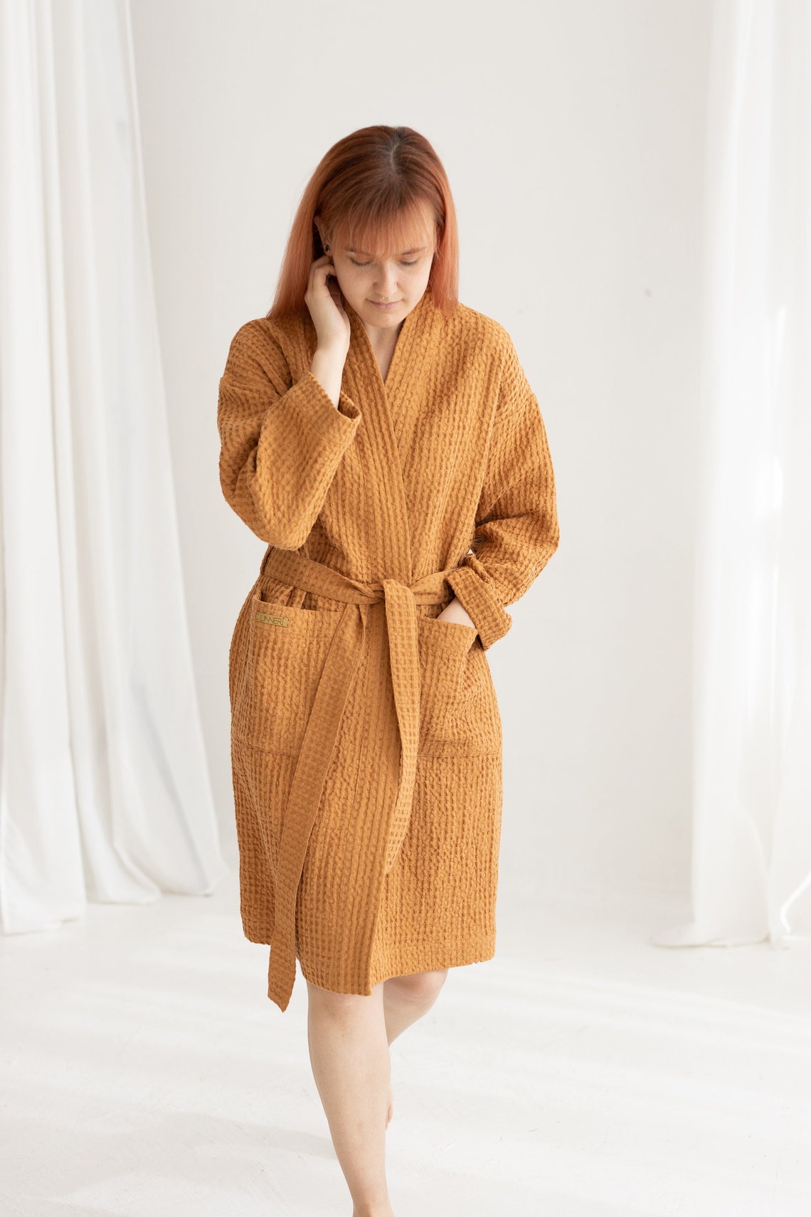 Women Waffle Fabric Bath Robe Washed Waffle Linen Cotton - Etsy
