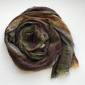 Men Scarf, Linen scarf for men, Green Brown lightweight scarf, Striped Pure Linen Scarf, Organic linen scarf with fringes, fall autumn scarf image 2