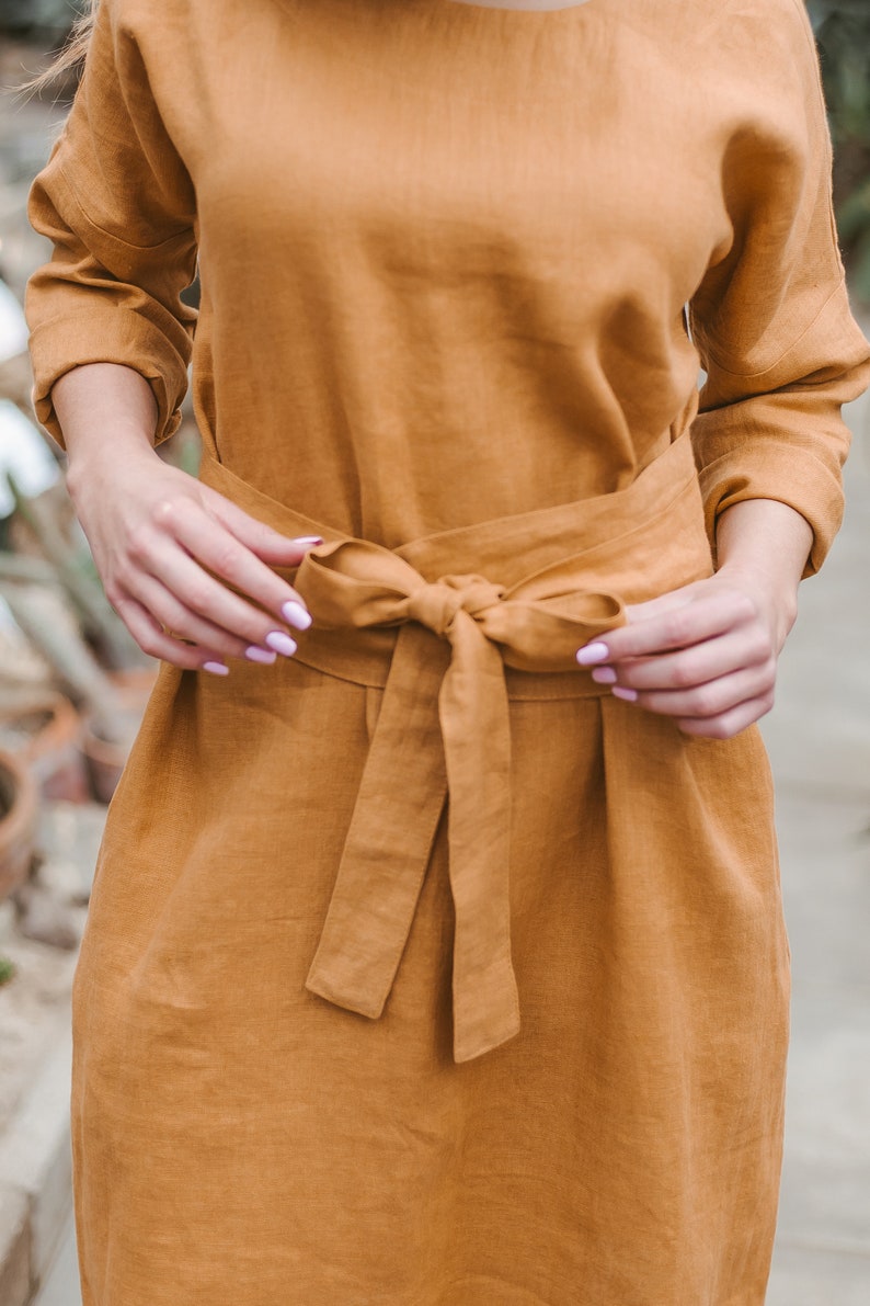 softened pure linen OEKO-TEX certified fabric 55 wide-natural linen Mustard brown fabric honey yellow linen by the yard by the meter
