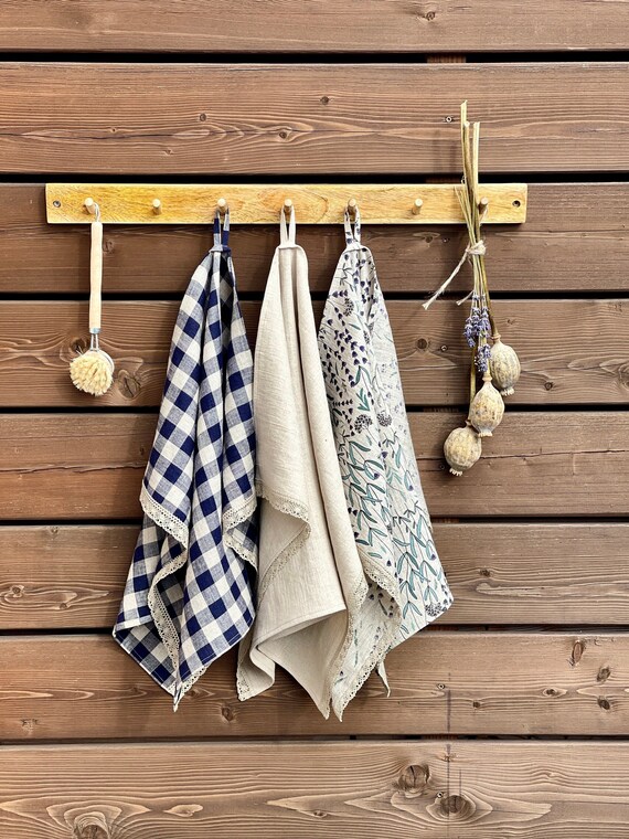 Linen50 Kitchen Towel, Blue + Green