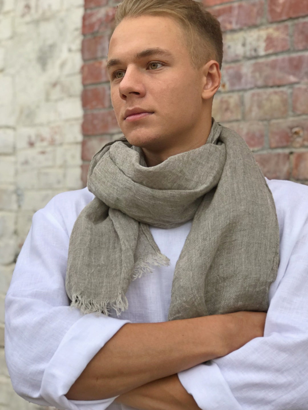Men Scarf, Linen Scarf for a Man, Natural Not Dyed Linen Scarf