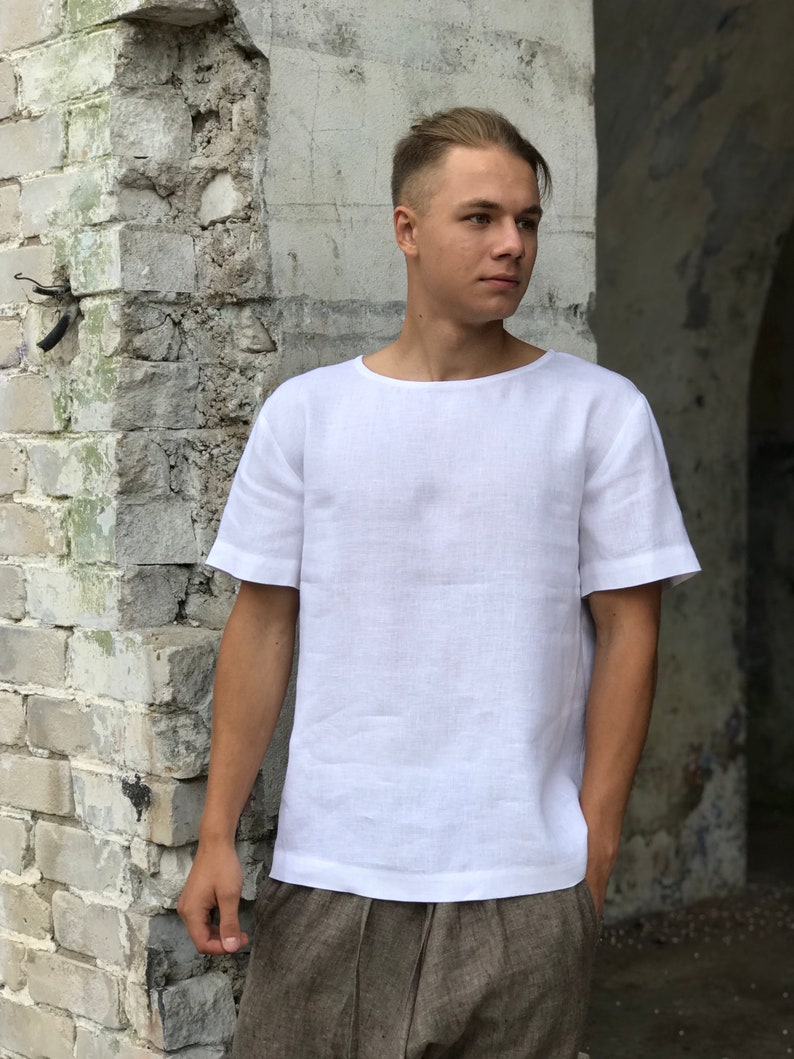 Mens t-shirt linen, white black brown t-shirt for men, DIFFERENT COLORS loose fit t-shirt linen, natural linen shirt, natural fabric shirt image 1