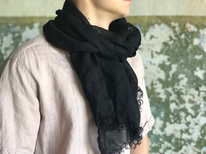Black Men Scarf Linen Scarf for Men Black Linen Scarf Etsy UK