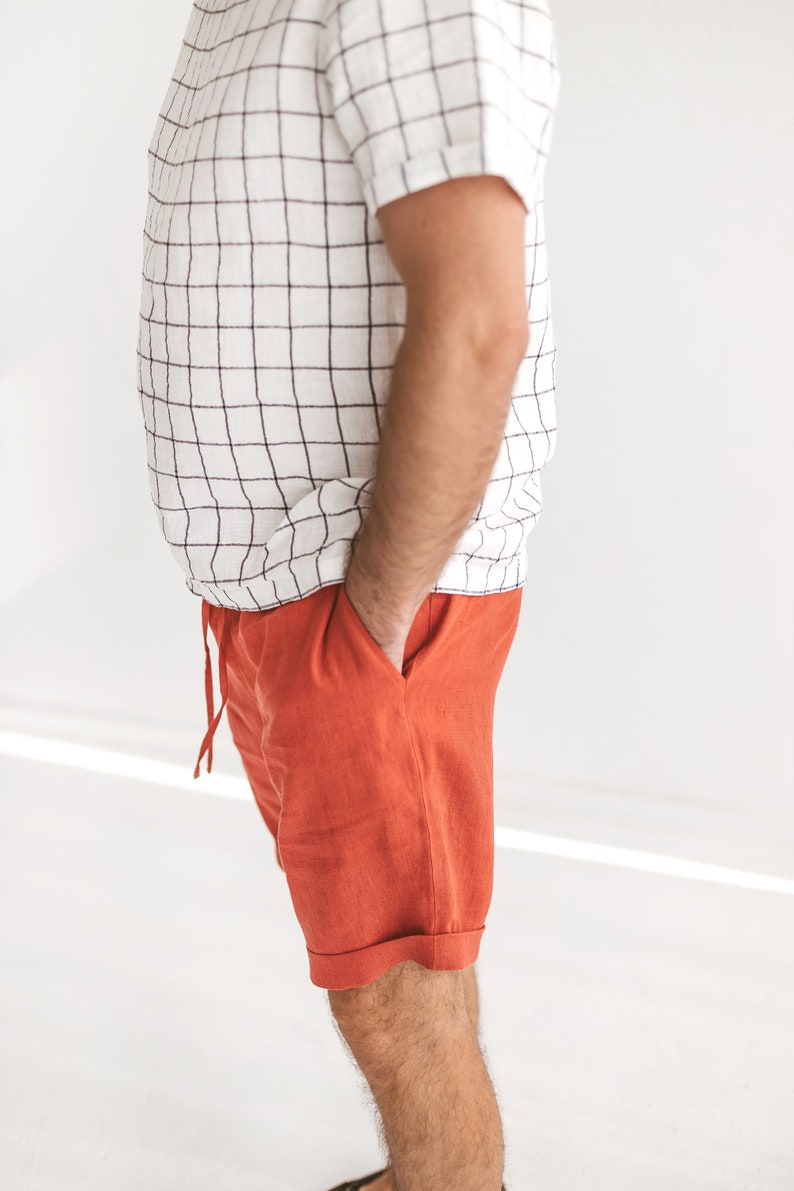 Loungewear Holiday Beach shorts Summer shorts Elastic waist shorts Leisure shorts Mens linen shorts Shorts for men Everyday shorts