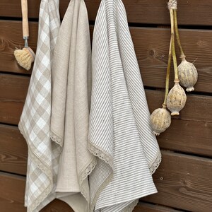 Natural linen tea towel, Linen kitchen lace towel, Gingham towels, Linen dishcloth, Soft rustic linen hand towel, Gift towel, Eco flax towel image 4