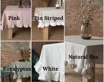 Rectangular tablecloth RUFFLED, Natural linen tablecloth 160*200 cm/63"*79"