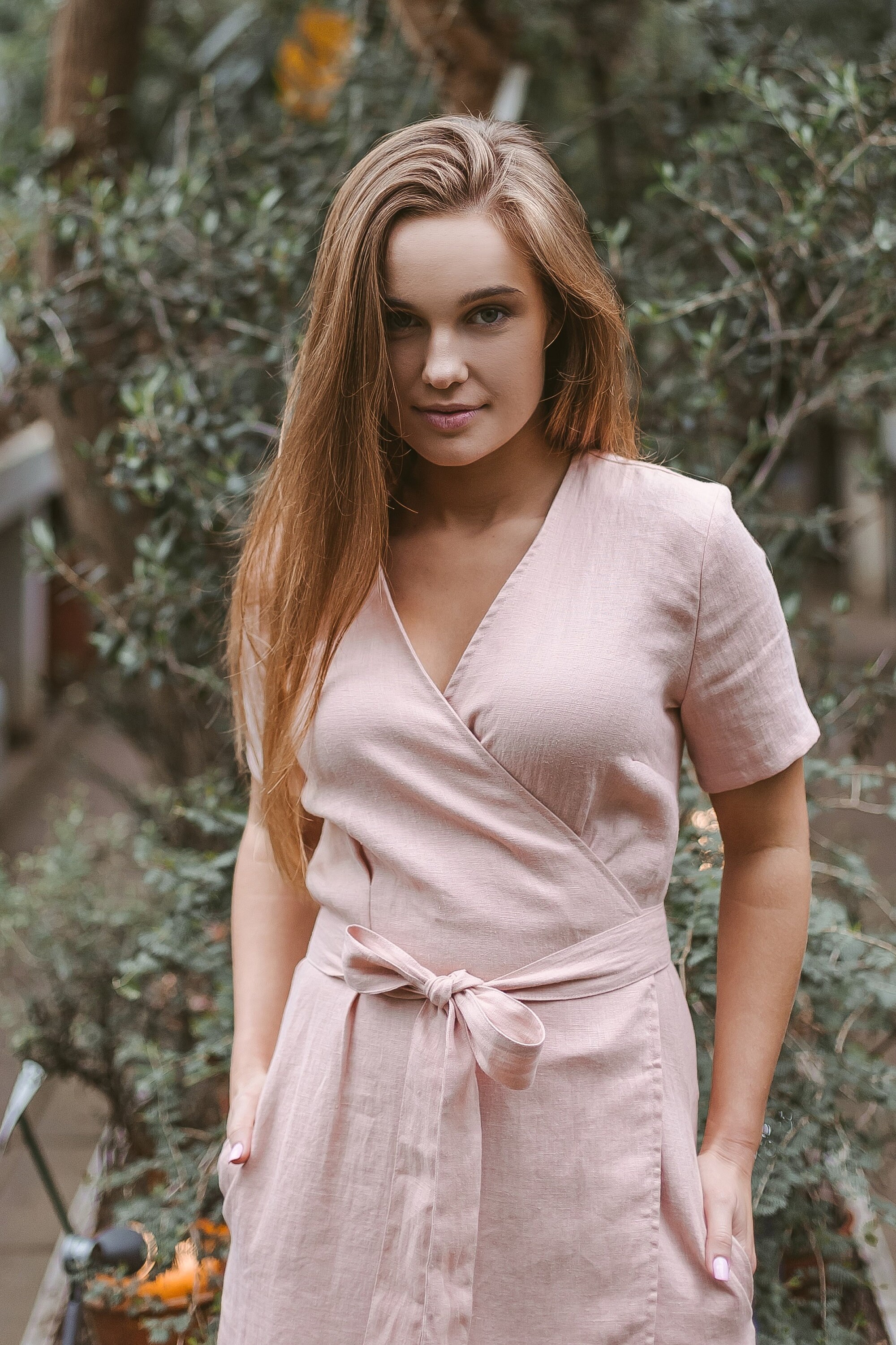 Linen Wrap Dress Women Long Dress Pink Fitted Dress Wedding Etsy UK