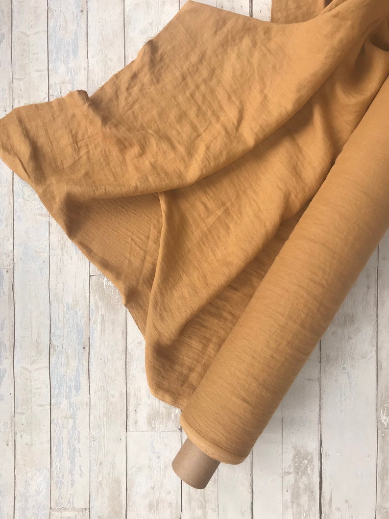 softened pure linen OEKO-TEX certified fabric 55 wide-natural linen Mustard brown fabric honey yellow linen by the yard by the meter