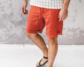 Shorts en lin pour hommes, Shorts pour hommes, shorts taille élastique, shorts d’été, shorts de plage de vacances, shorts de tous les jours, vêtements de détente, shorts de loisirs