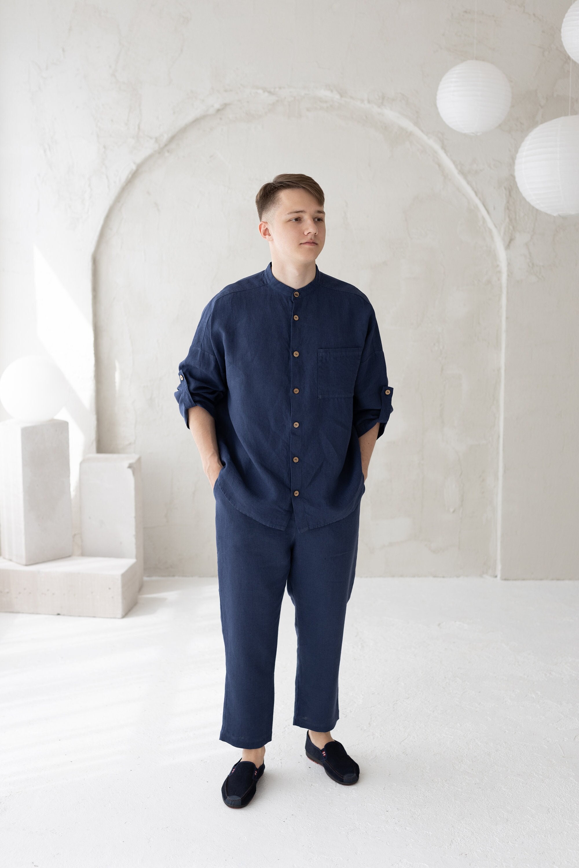 papier Jump suit / dark navy シャツ