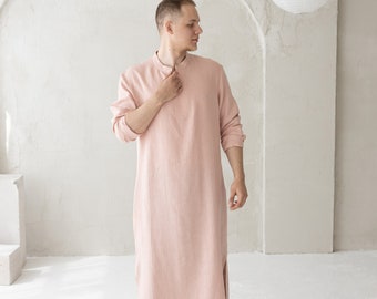 Moroccan kaftan, Linen caftan Men, Kurta,  Long linen shirt