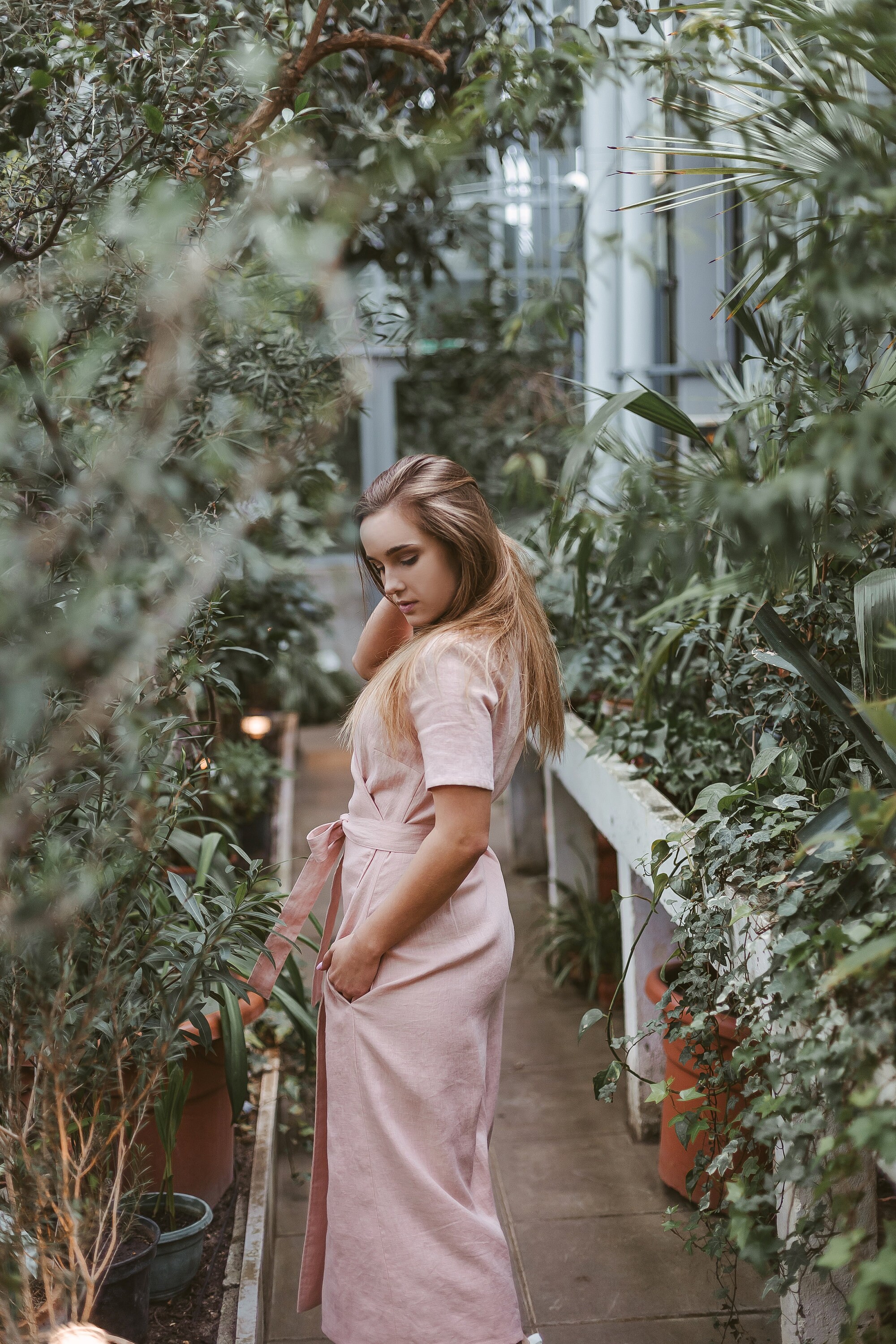 Linen Wrap Dress Women Long Dress Pink Fitted Dress Wedding Etsy UK