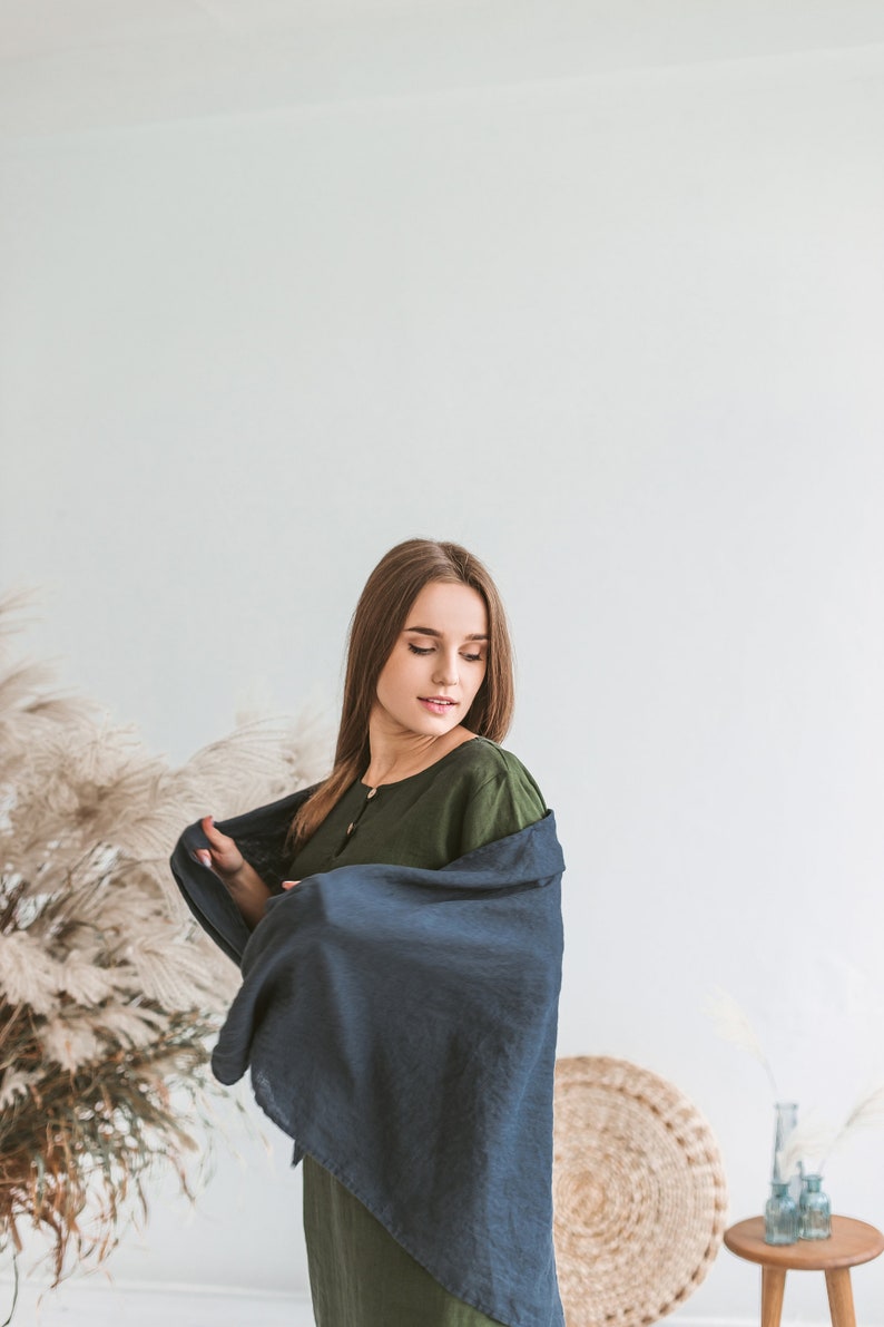 Natural linen large scarf shawl wrap, dark gray pure linen scarf, triangle scarf, spring fall autumn scarf, warm unisex scarf, eco gift image 6