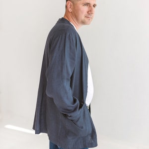 Men oversized linen jacket, men kimono jacket, loose style jacket long sleeves large pockets, spring jacket, lounge wear, linen clothing men image 4