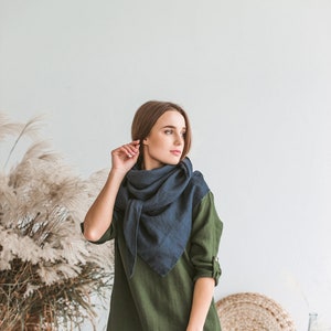 Natural linen large scarf shawl wrap, dark gray pure linen scarf, triangle scarf, spring fall autumn scarf, warm unisex scarf, eco gift image 3