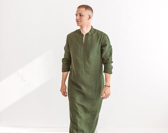 Men Kaftan, Linen Caftan, Long linen shirt, Men's long tunic robe, Loungewear, Long Robe