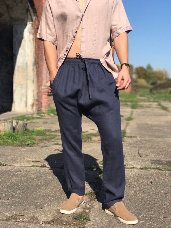 Men Harem Pants, Men Drop Crotch Trousers Linen, Men Linen Pants, Eco  Loungewear, Linen Casual Pants, Loose Men Pants, Baggy Pants, Homewear 