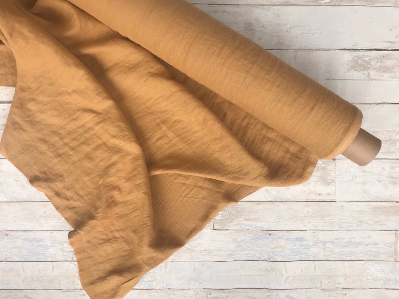 softened pure linen OEKO-TEX certified fabric 55 wide-natural linen Mustard brown fabric honey yellow linen by the yard by the meter