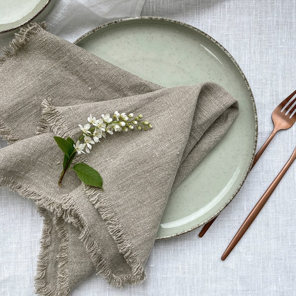 Raw edge linen placemats, Fringed flax napkins, raw edge heavier linen table mats, frayed raw linen placemats napkins, soft eco placemats