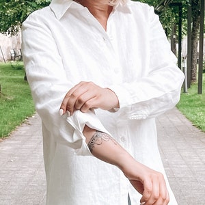 Chemise en lin blanc femme, chemise à col, chemise tunique, chemise boutonnée image 5