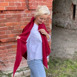 Red linen large scarf shawl wrap, Cherry red pure linen scarf, Fall autumn scarf 27 COLORS, Triangle scarf, Warm linen scarf, Valentine gift image 5