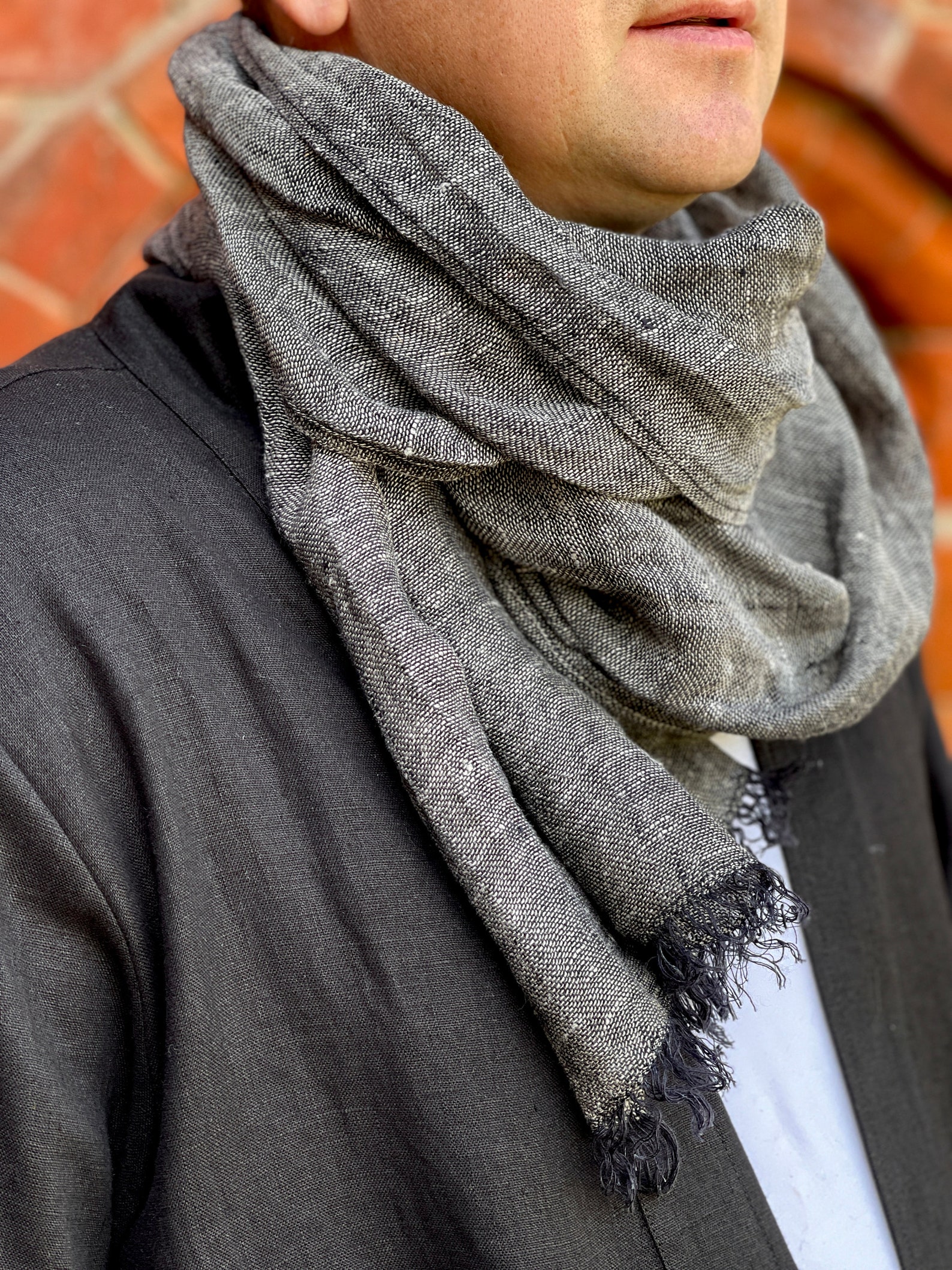 Black Gray Grey Linen Scarf for Men Women Lightweight Spring Etsy