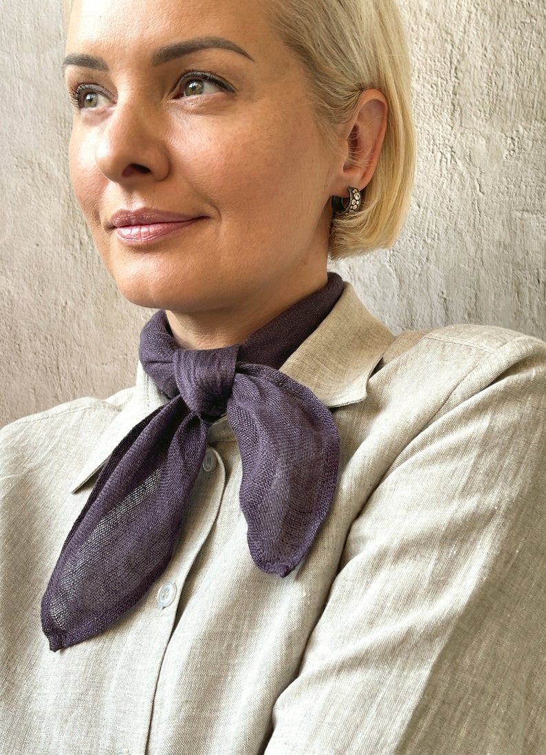 Bandana, foulard en gaze de lin, écharpe carrée légère image 2