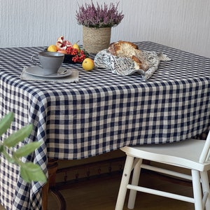 Linen tablecloth, Gingham tablecloth, Rectangle tablecloth, Checkered Tablecloth image 8