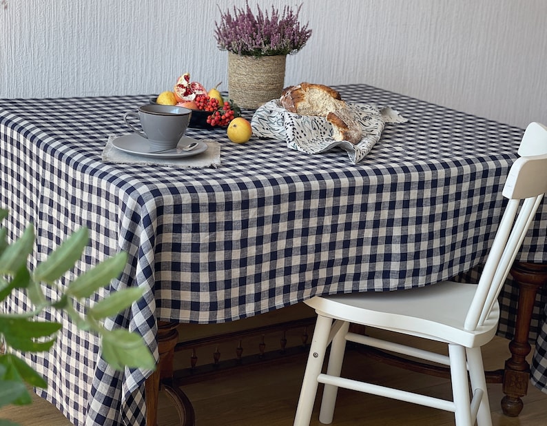 Linen tablecloth, Gingham tablecloth, Rectangle tablecloth, Checkered Tablecloth image 8