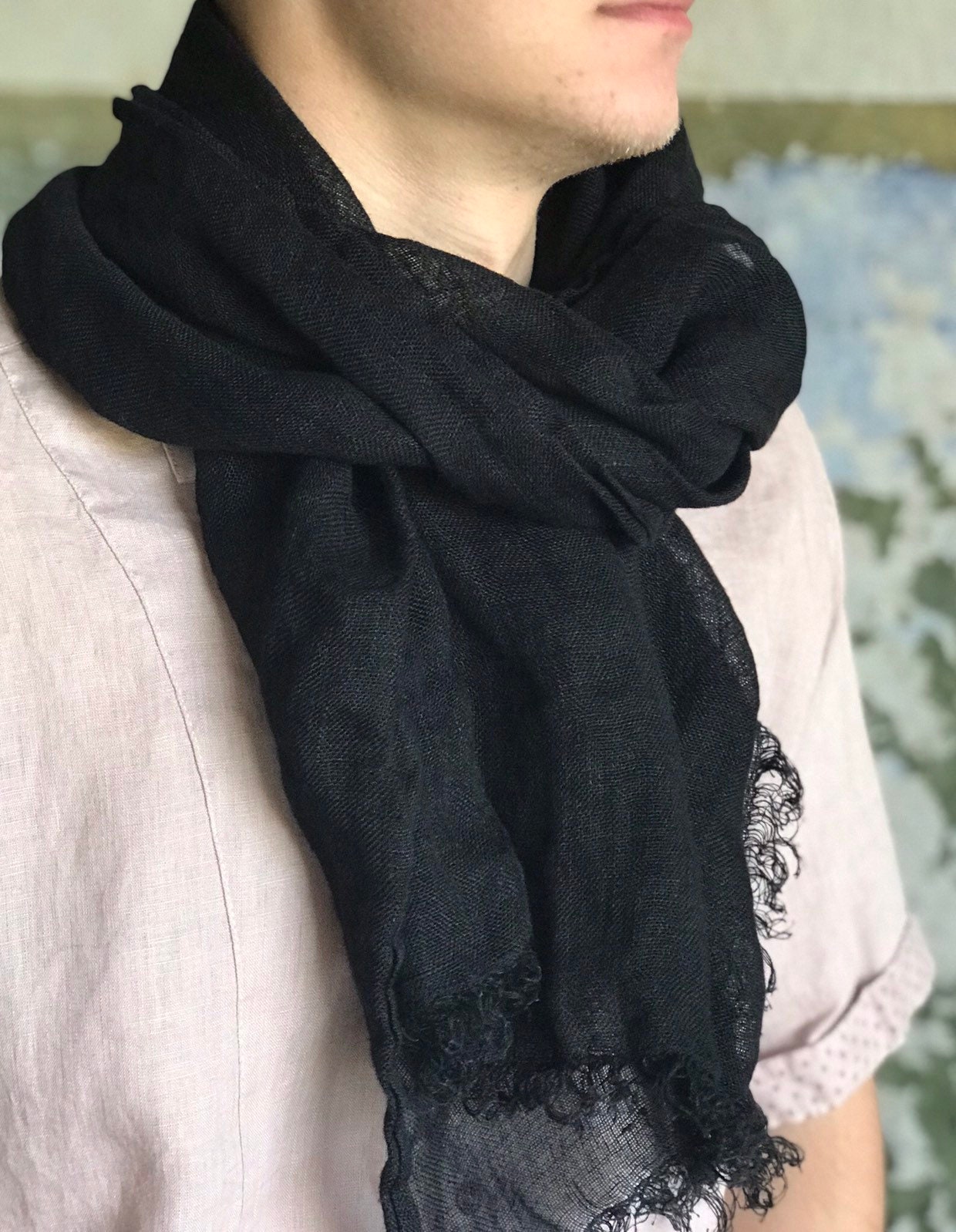 Black Men Scarf Linen scarf for a man black linen scarf Etsy