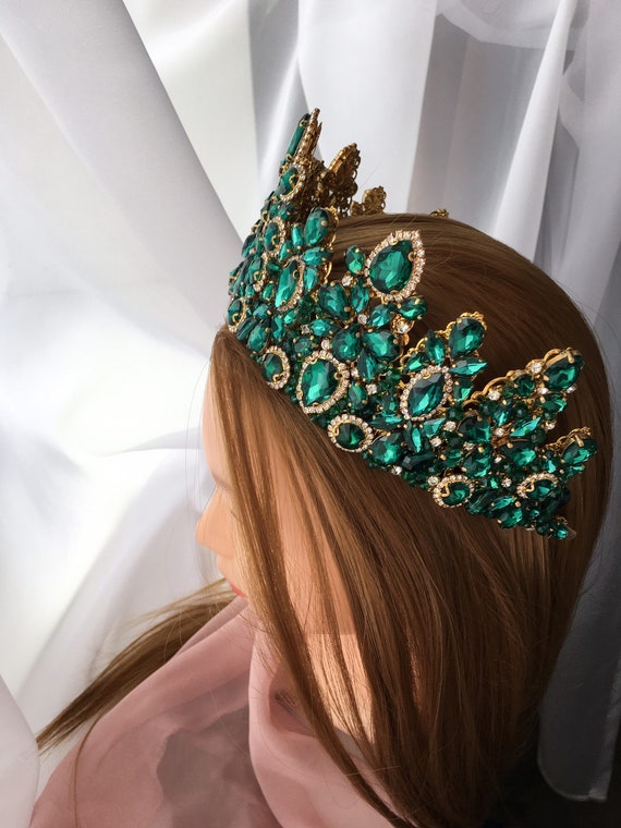 Emerald crown Bridal emerald Gold crown Gold Crown Emerald | Etsy