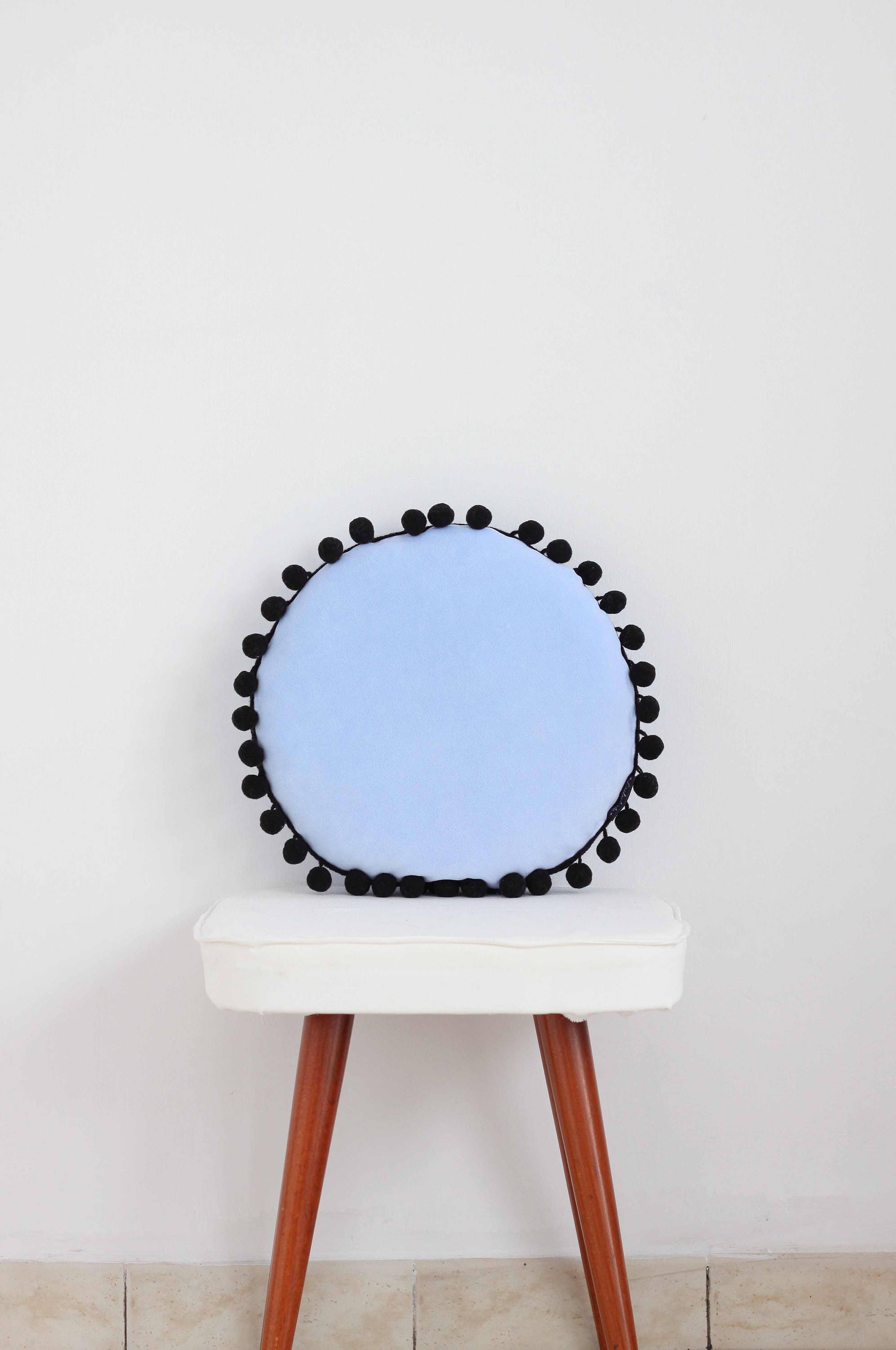 Blue Velvet Round Soft Pillow Decorative Circle Cushion Boho Etsy