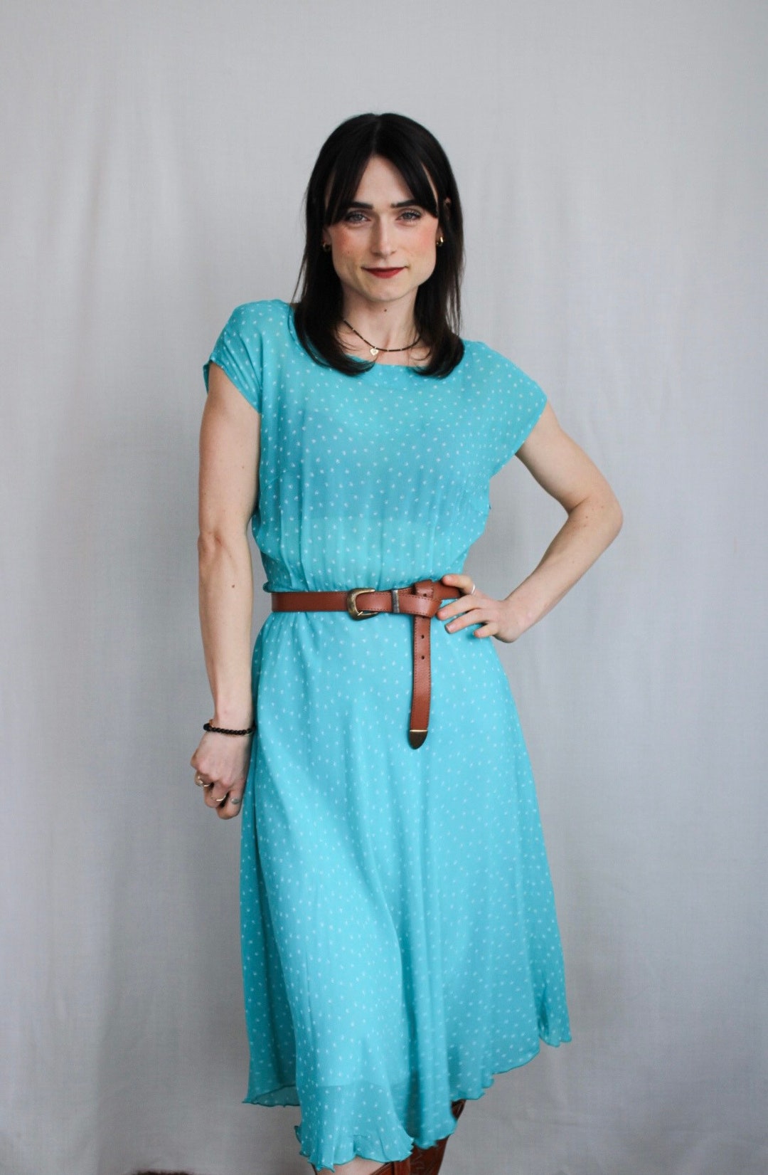 Turquoise Swing Skirt Dress UK Size 8 Etsy