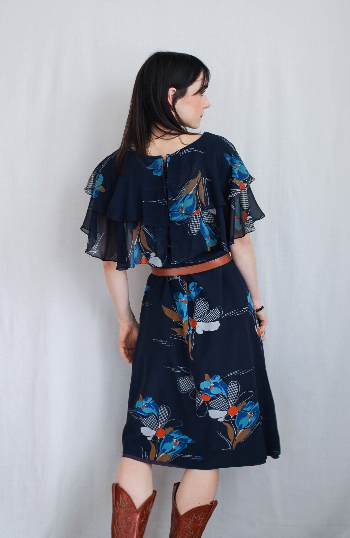 Vintage Butterfly Print V-Neck Short Sleeve Two-Piece Midi Dress main image 1