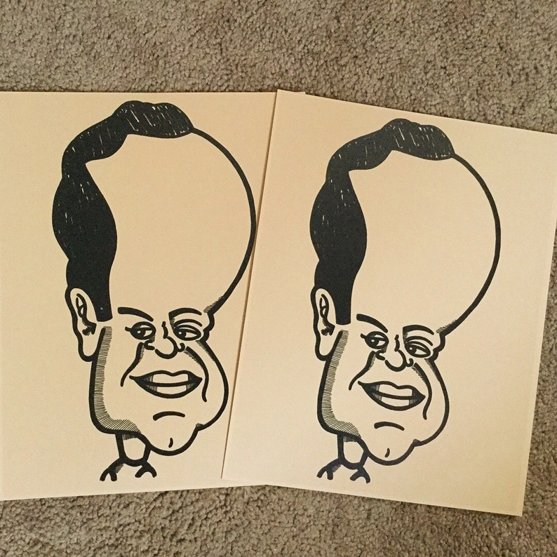 May include: Two black and white illustrations of a person with a large head and a small body. The person has a large forehead and a small chin. The illustrations are on a light brown background.
