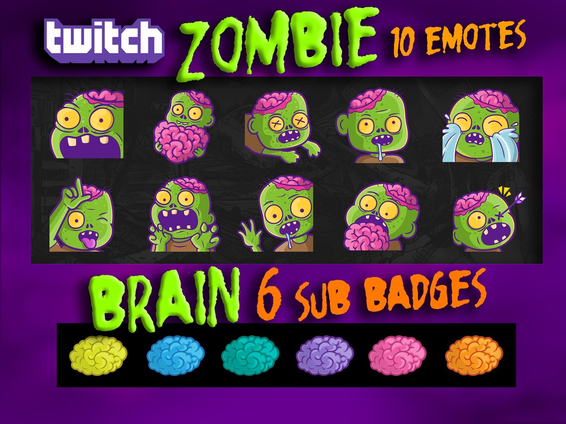 10 Zombie Theme Emotes for Twitch and Discord With Bonus Brain Etsy UK