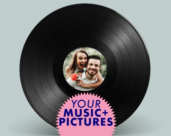 Custom vinyl record with your own music mixtape and pictures for Valentine&#39;s Day, Wedding, Birthday, Anniversary.