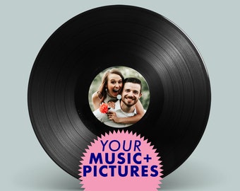 Custom vinyl record with your own music mixtape and pictures for Wedding Birthday Anniversary Valentines