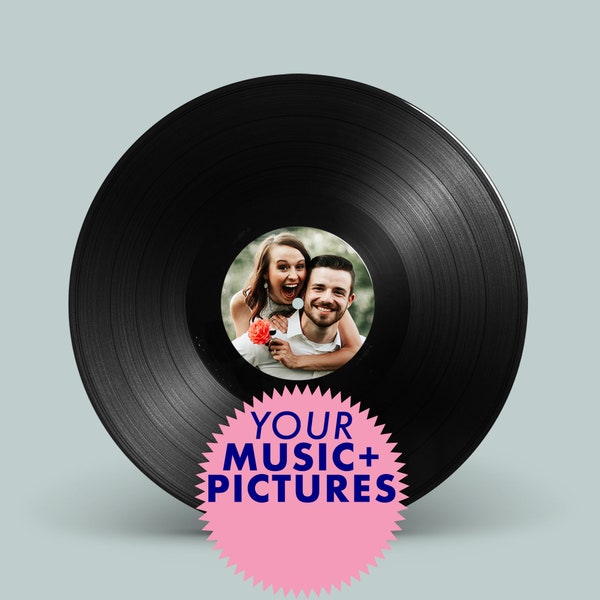 Custom vinyl record with your own music mixtape and pictures for Wedding Birthday Anniversary Valentines
