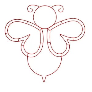 May include: Red metal bee shaped garden stake. The bee has a round head and heart shaped wings.