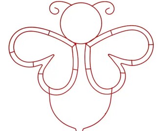 May include: Red metal bee shaped garden stake. The bee has a round head and heart shaped wings.