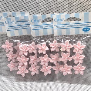 Pastel Pink Satin Flowers with Pearl Center 3/4" Clothing Embellishments Scrapbooking Decorate Headbands Wedding Favors Doll Clothes Accents