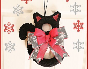 Cat Christmas Wreath Black Cat Daddy Holiday Farmhouse Rustic Winter Wreath Bestseller Gift From the Cat Cute Kitty Cat Pet Parent Gift Idea
