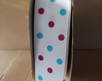 1.5" x 10 yds White Grosgrain Ribbon with Polka Dots DIY Ribbon Supply DIY Craft Ribbon Project Garland Backdrop DIY Hair Bows Ribbon Banner