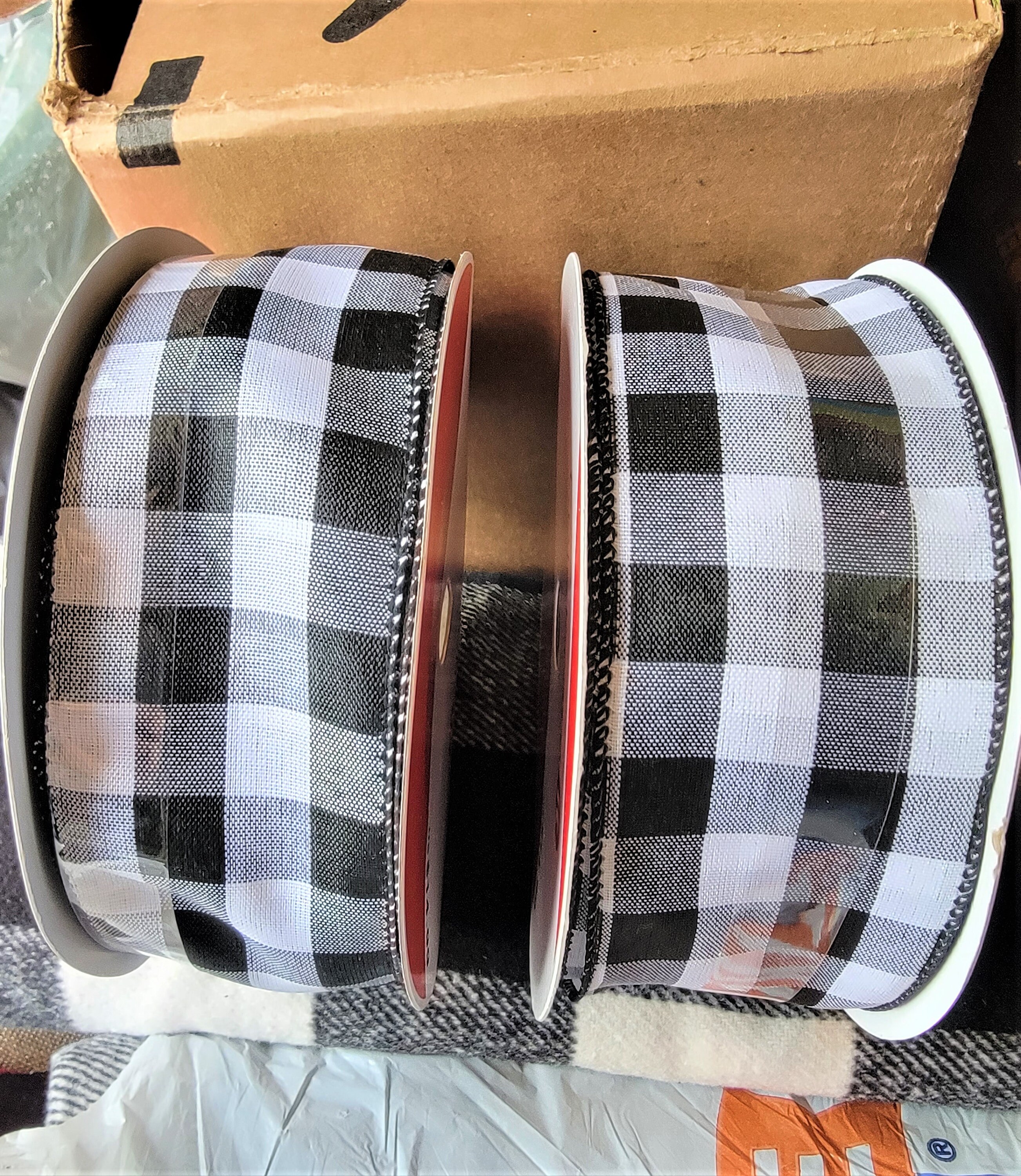 Black/White Buffalo Checkered Plaid Ribbon, 2.5. 50 Yds/Roll. - Fisch  Floral Supply