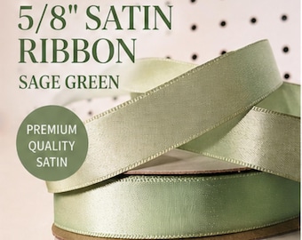 Sage Green Satin Ribbon 5/8", Soft Sage Ribbon, Wedding Ribbon, Gift Wrap Ribbon, Florist Ribbon, Hair Bow Ribbon, Craft Supply, Mint Green
