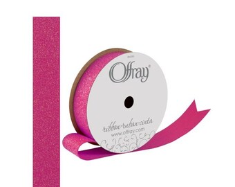 Offray Ribbon Shocking Pink 7/8 Inch Grosgrain Glitter 10 Yds