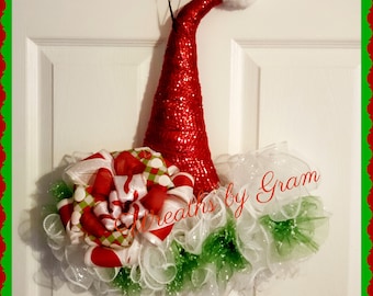 Santa Hat Wreath Merry Christmas Mantle 