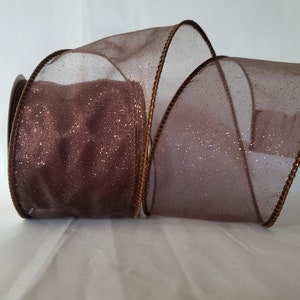 Sheer Brown Glitter Ribbon: 2.5&quot; x 9 ft Wired Edge Fall Decor