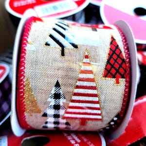 Christmas Trees Wired Ribbon 2.5&quot; X 20 FT Faux Linen Celebrate It Christmas Ribbon Wreath Making DIY Mantle Bows Gift Do It Yourself Crafts